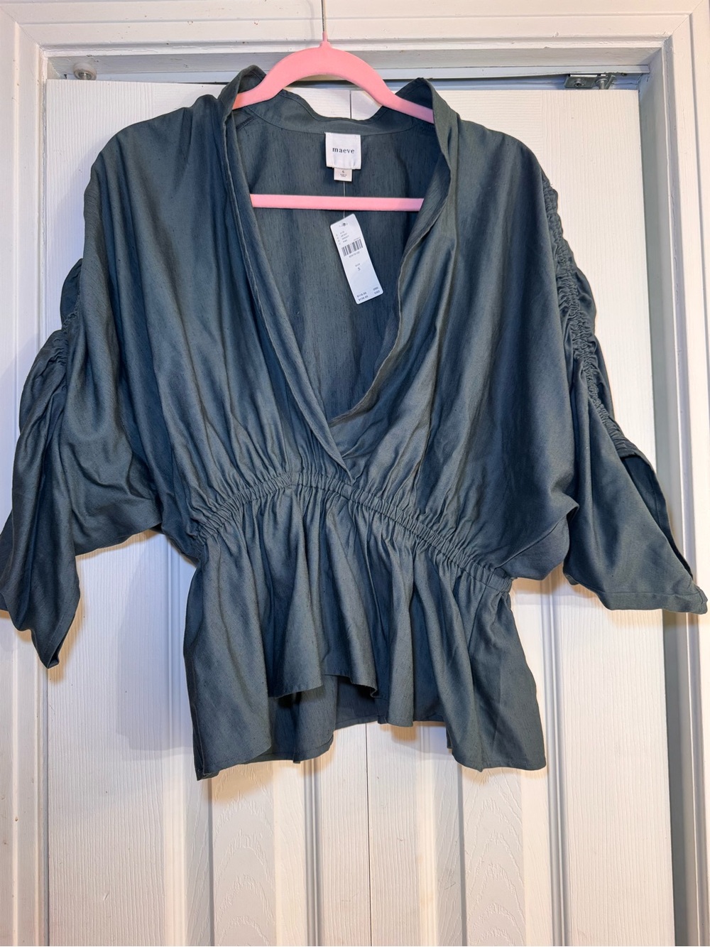 Anthropologie Maeve forest green Peplum V-Neck Blouse